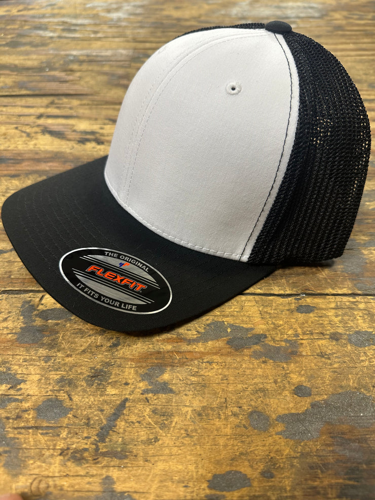 Flexfit - Mesh Trucker Hat, Curved Bill - Black/White
